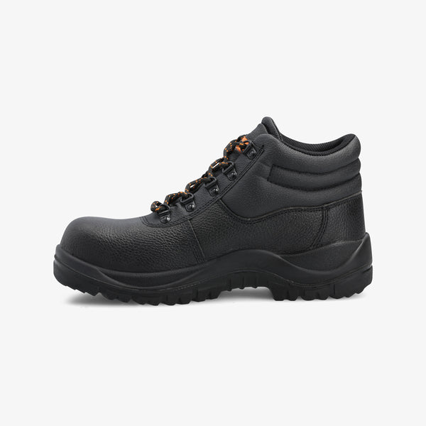 Interceptor Askari Mid: Black work boot with laces, steel toe cap, and dual-density sole.