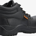 Interceptor Askari Mid: Black work boot with laces, steel toe cap, and dual-density sole.