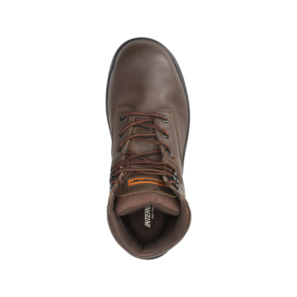 Interceptor Safiri: Brown work boot with laces, steel toe cap, and dual-density sole.