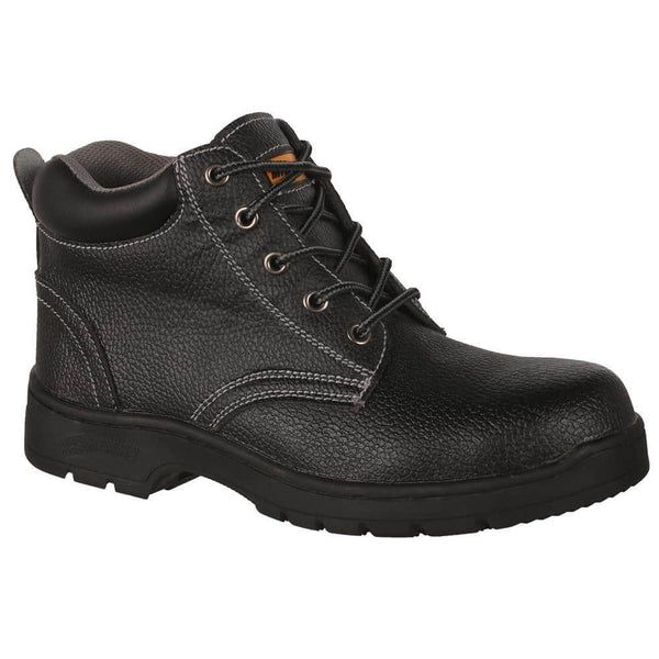 Interceptor Kusini: Black work boot with laces, steel toe cap, and slip-resistant sole.