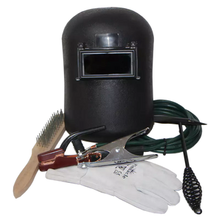 6 Piece Welding Kit 160A (cable Set, Chrome Leather Glove, Flip Front Helmet, Chipping Hammer, Brush)