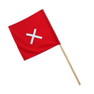 Red Flag Wooden Handle With Reflective Cross