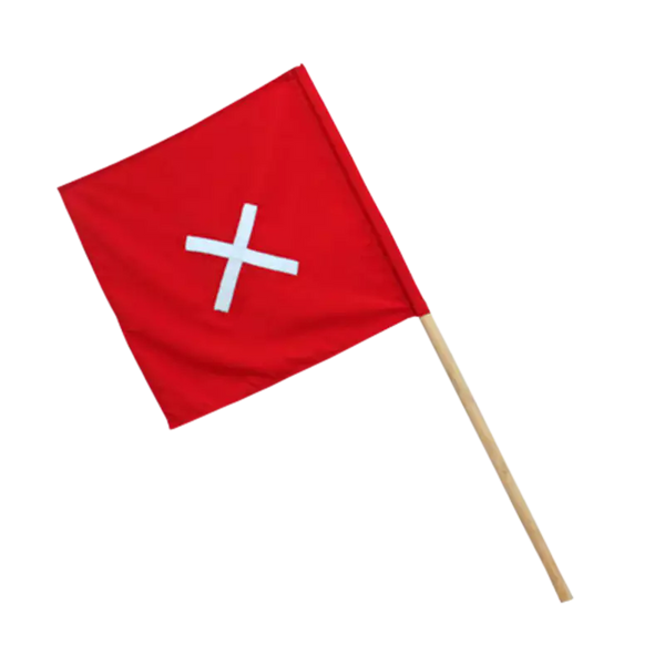 Red Flag Wooden Handle With Reflective Cross