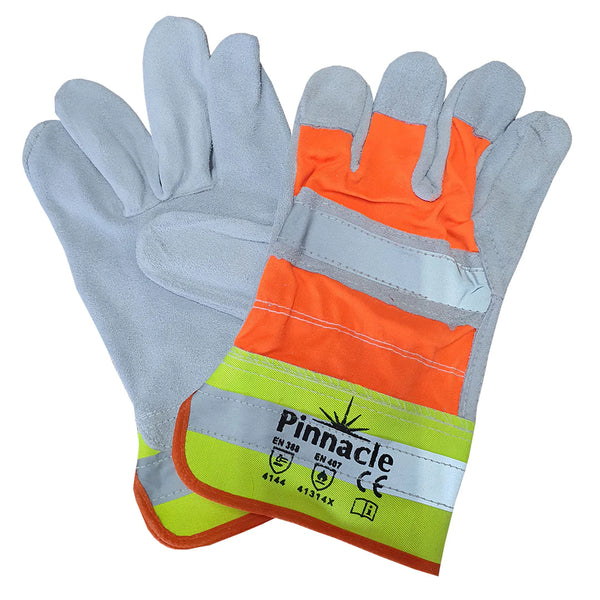 Hi-viz Chrome Leather Glove with Reflective Rape