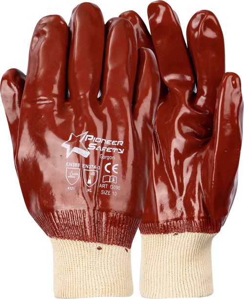 Pioneer Gorgon Brown Heavy Duty Pvc Glove Knit Wrist