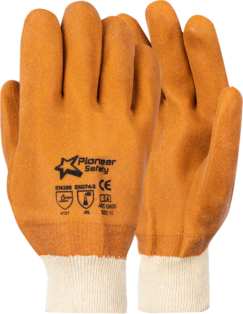 Pioneer Orange Foam Pvc Glove Knitwrist