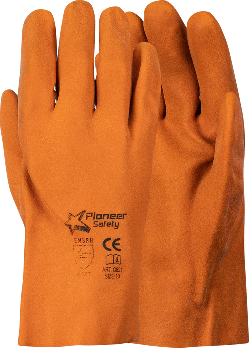 Pioneer Orange Foam Pvc Glove 27Cm Open Cuff