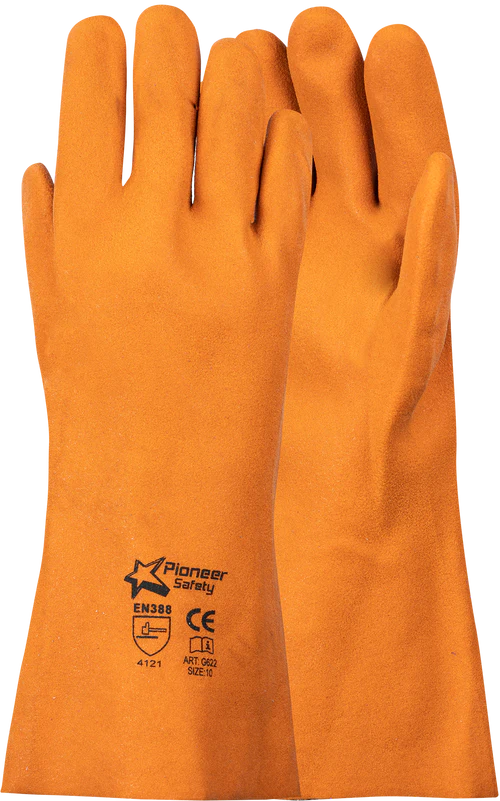 Pioneer Orange Foam Pvc Glove 35Cm Open Cuff