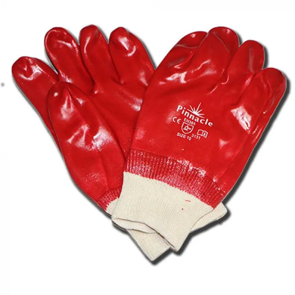 PVC Red Rough Palm Heavy Duty Glove Knit wrist